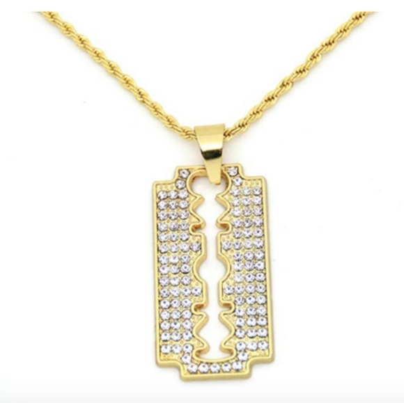 Razor Necklace Diamond Chain Gold Razor Blade - Picture 2 of 2